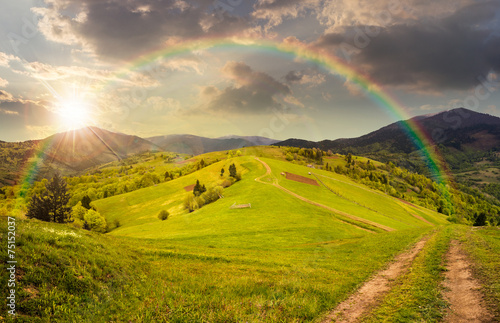 Naklejka łąka lato wioska natura