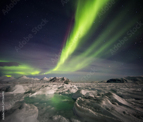 Plakat góra słońce islandia gwiazda