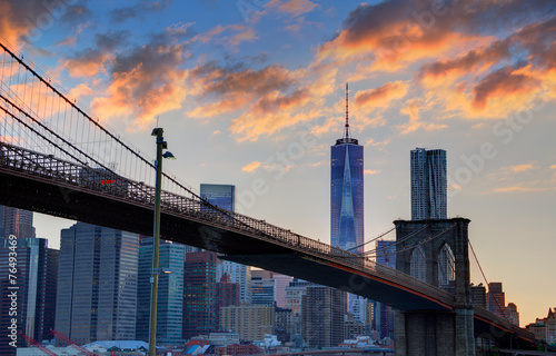 Plakat nowoczesny śródmieście most brookliński brooklyn nowy jork