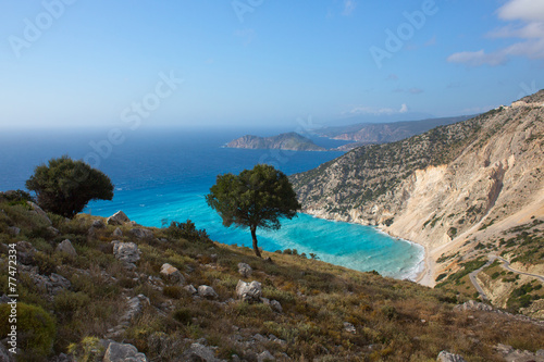 Plakat wyspa woda grecja góra