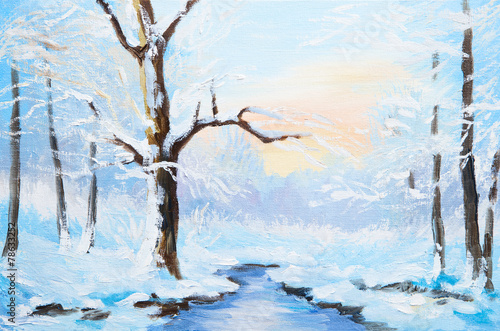 Naklejka pejzaż śnieg drzewa natura sztuka