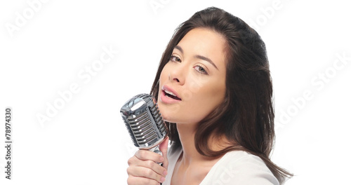 Fotoroleta kobieta mikrofon muzyka śpiew