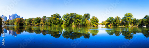 Plakat pejzaż woda panoramiczny las