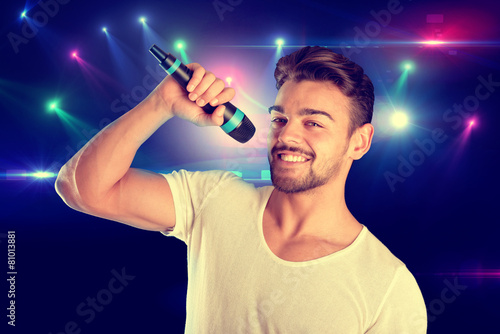 Plakat mikrofon karaoke dyskoteka ludzie mężczyzna