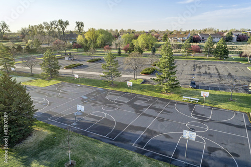 Fotoroleta aerial view of basketball courts and park