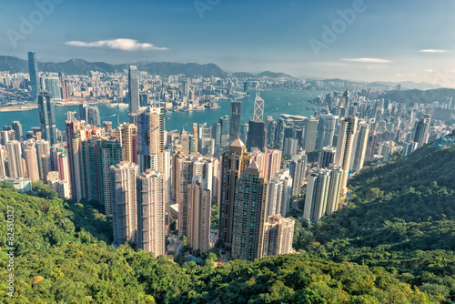 Plakat panorama chiny drapacz hongkong