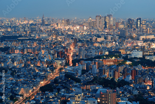 Naklejka azja zmierzch panorama tokio drapacz