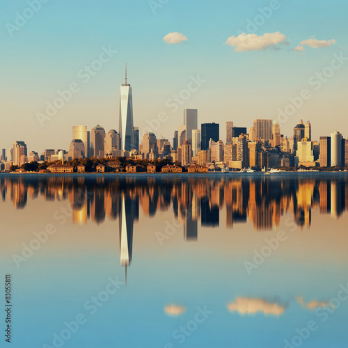 Plakat panoramiczny architektura woda panorama manhatan