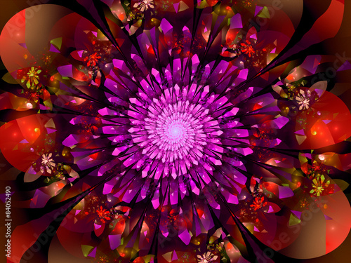 Plakat fraktal 3D kwiat natura spirala