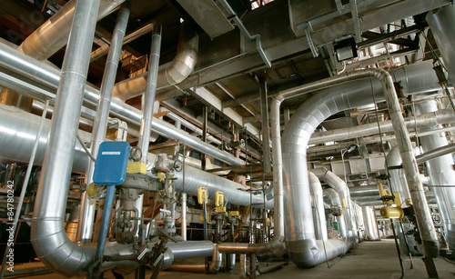 Naklejka Industrial zone, Steel pipelines, valves and pumps