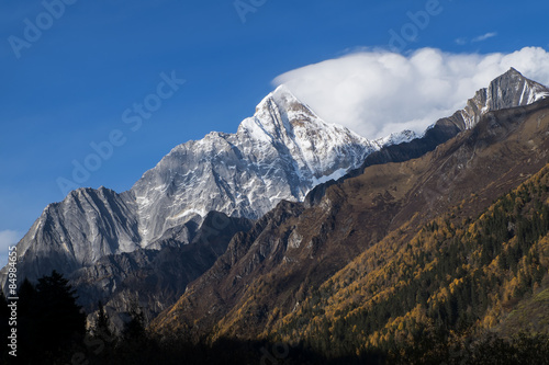 Plakat mustang śnieg niebo szczyt