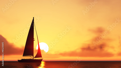 Plakat łódź słońce sundown