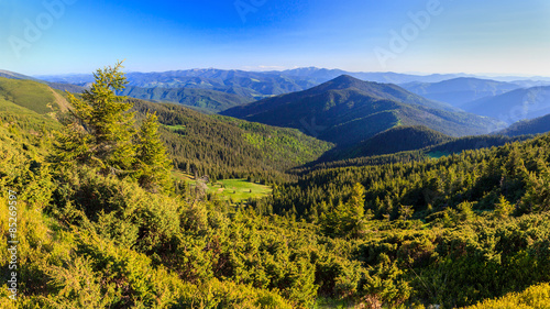 Naklejka góra wzgórze widok trawa