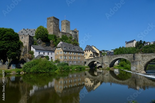 Plakat zamek lahn rzeki twierdza nassau