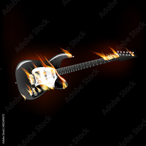 Plakat rock electric guitar on fire