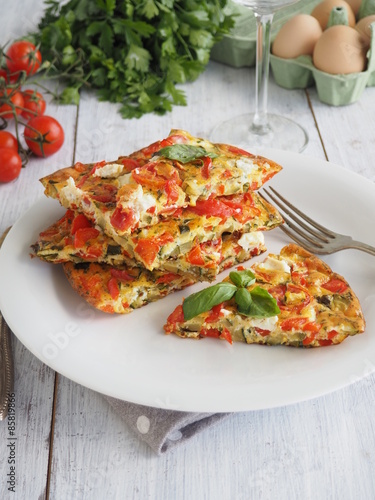 Naklejka warzywo pomidor jedzenie omlet mozarella