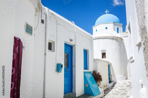 Plakat europa santorini grecja piękny kościół