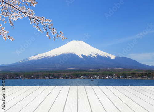 Plakat góra niebo japonia śnieg fuji