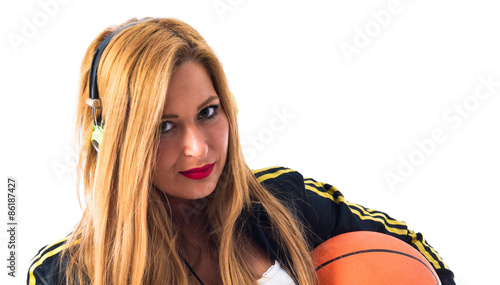 Naklejka zdrowie dziewczynka piłka ćwiczenie koszykówka