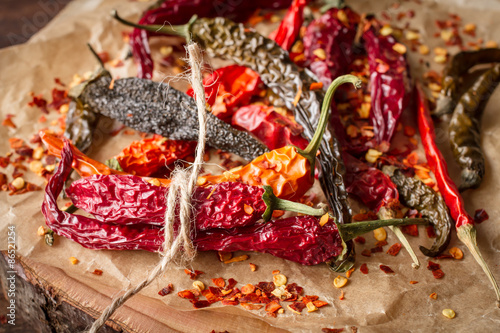 Plakat dry  chili pepper on a wooden background