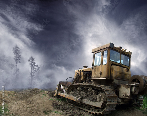 Fotoroleta las kolaż natura niebo traktor