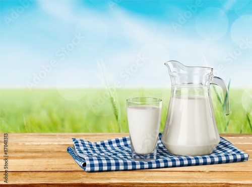 Naklejka Milk, glass, tablecloth.