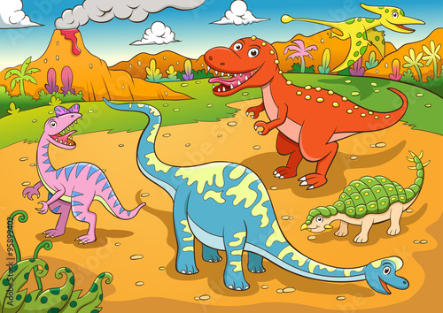 Naklejka dzieci dinozaur ładny uśmiech kreskówka